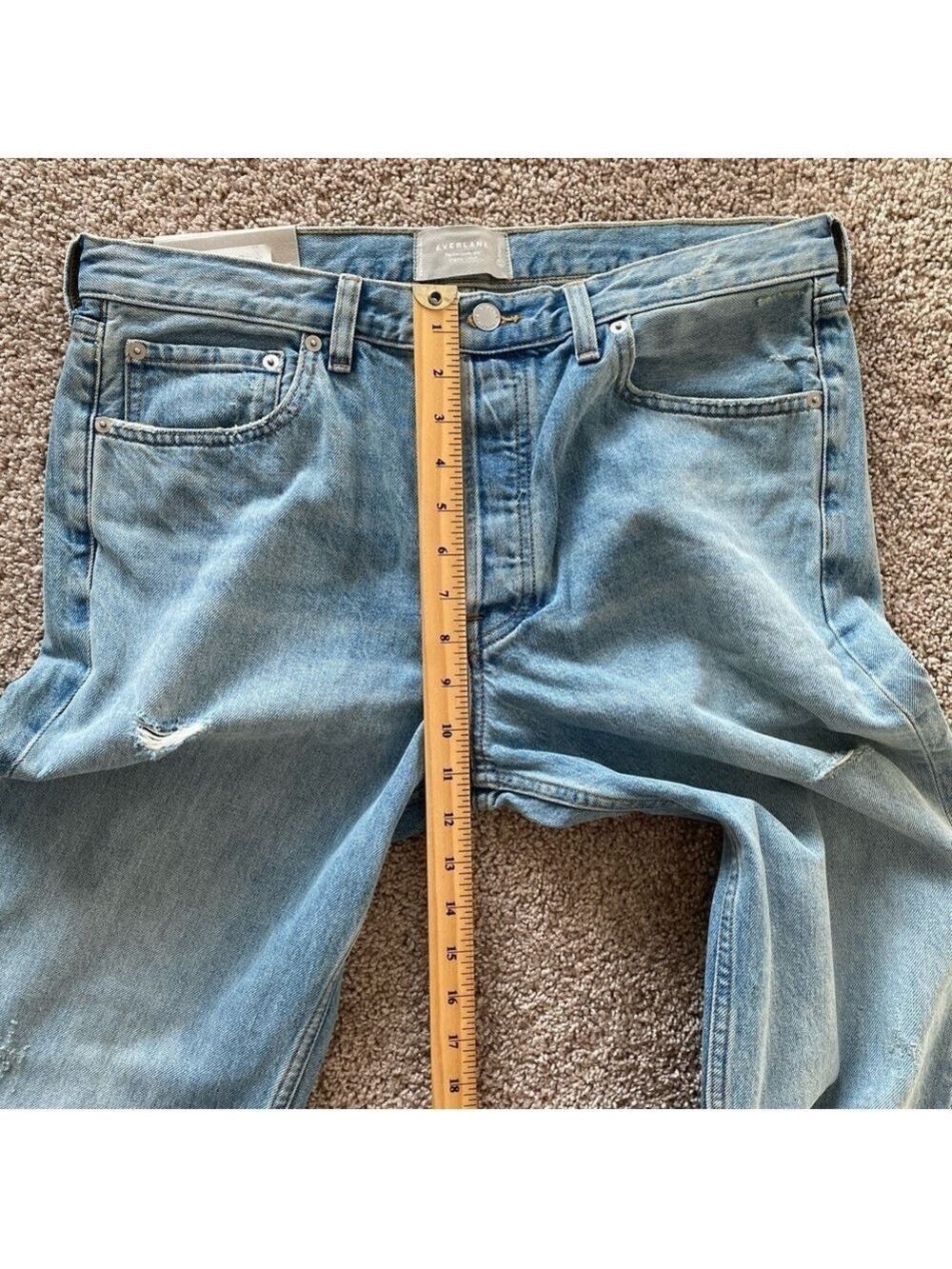 EVERLANE The Everybody Jean Sz E7 Short 30" inseam (Meas. 34" waist) Distressed - Picture 14 of 16